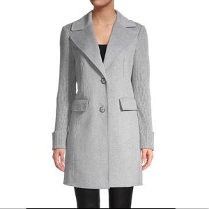 NEW Tahari Anna Knit-Sleeve Wool-Blend Coat